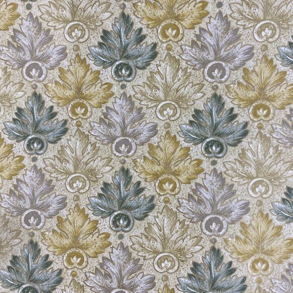 Old Vintage Wallpaper Textured Metallic 1970s Regency Green Gold Silver Damask - Picture 2 of 8
